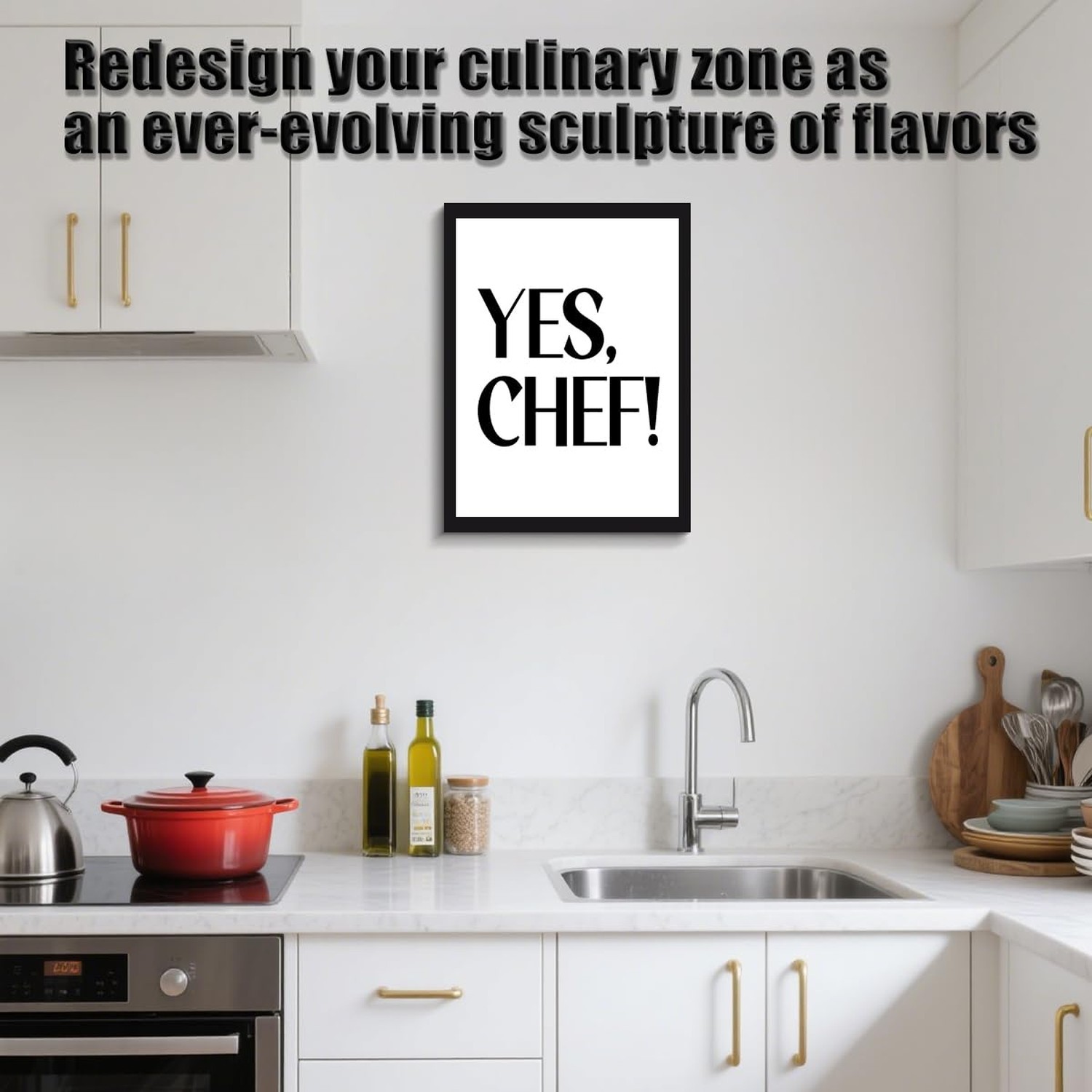 Yes Chef Quote Wall Art, yes chef message, minimalist wall decor, ready to ha…