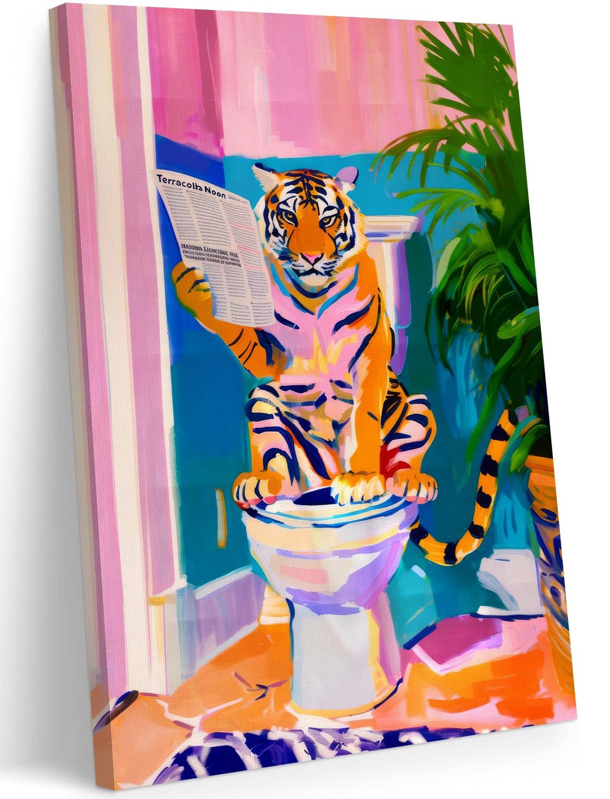 FWAHREN Tiger on Toilet Funny Bathroom Wall Art, Eclectic Cute Animal Paintin…