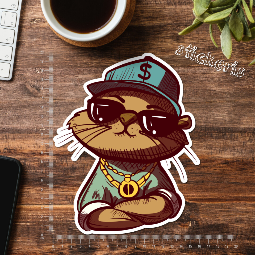 2x Cool thug otter with a gold chain sticker 2-12" (up to 47")| buy 2 get 1 free