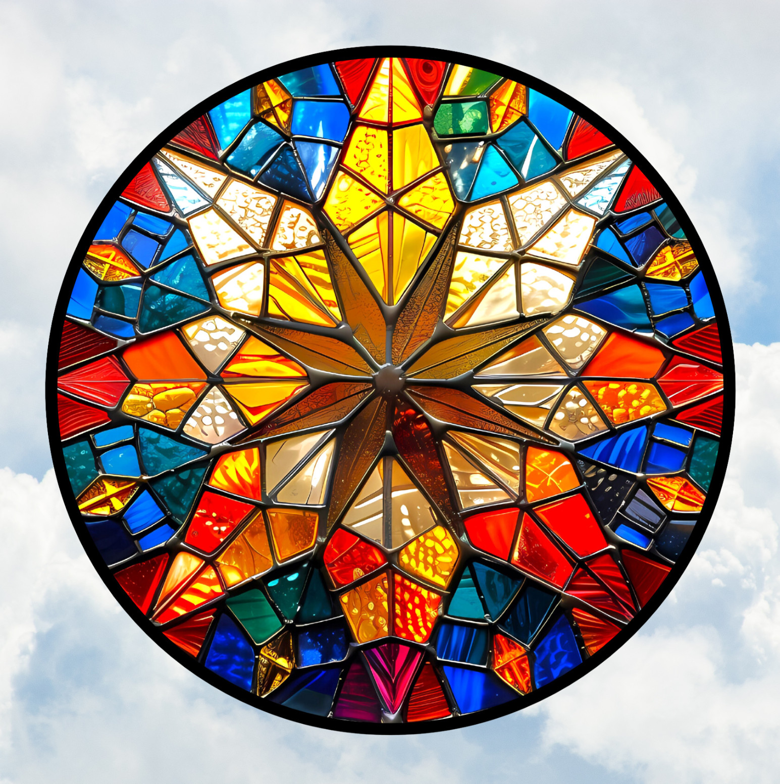 Colorful Star Faux Stained-Glass WINDOW CLING Size 8" Round Vinyl