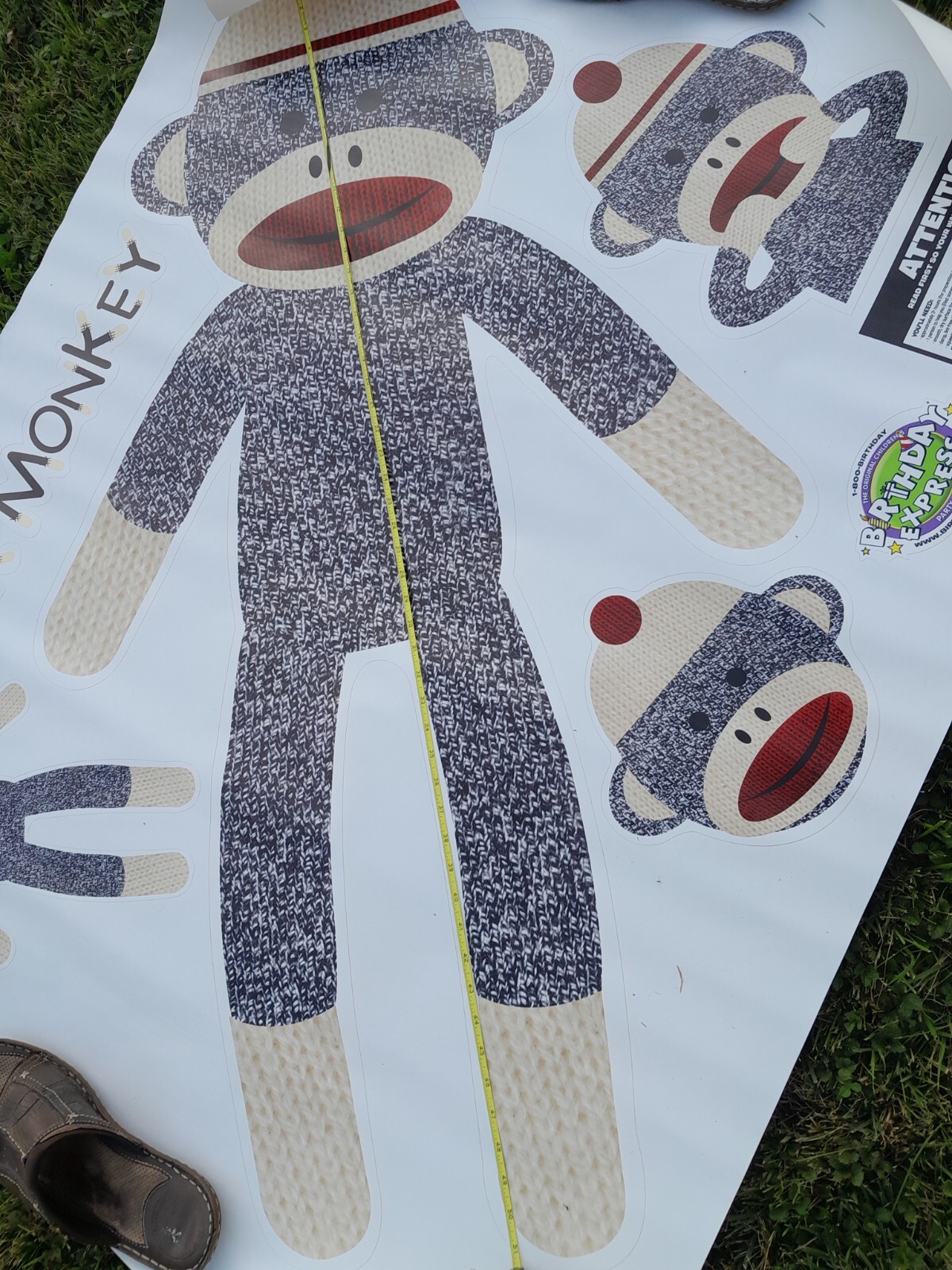Very Large 51 inch Sock Monkey Vinyl Wall Stickers Open Box unused 51 INCHES!