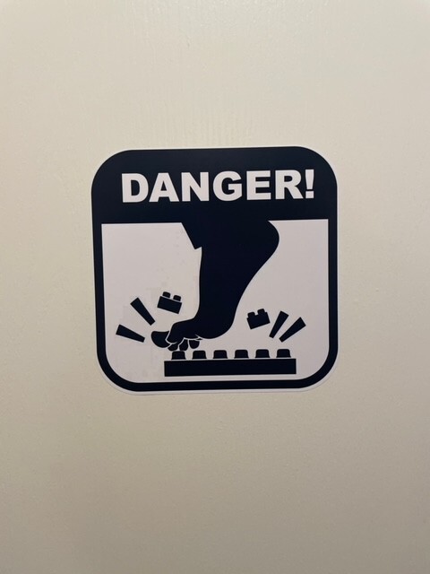 "Novelty Lego-Inspired Danger Sign" 7.5 in x 7.5 in Vinyl Wall Decal