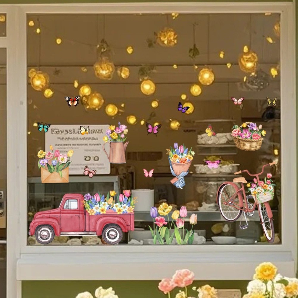 Contemporary Floral Static Window Decal Kitchen Bathroom Use 11.81×23.62in