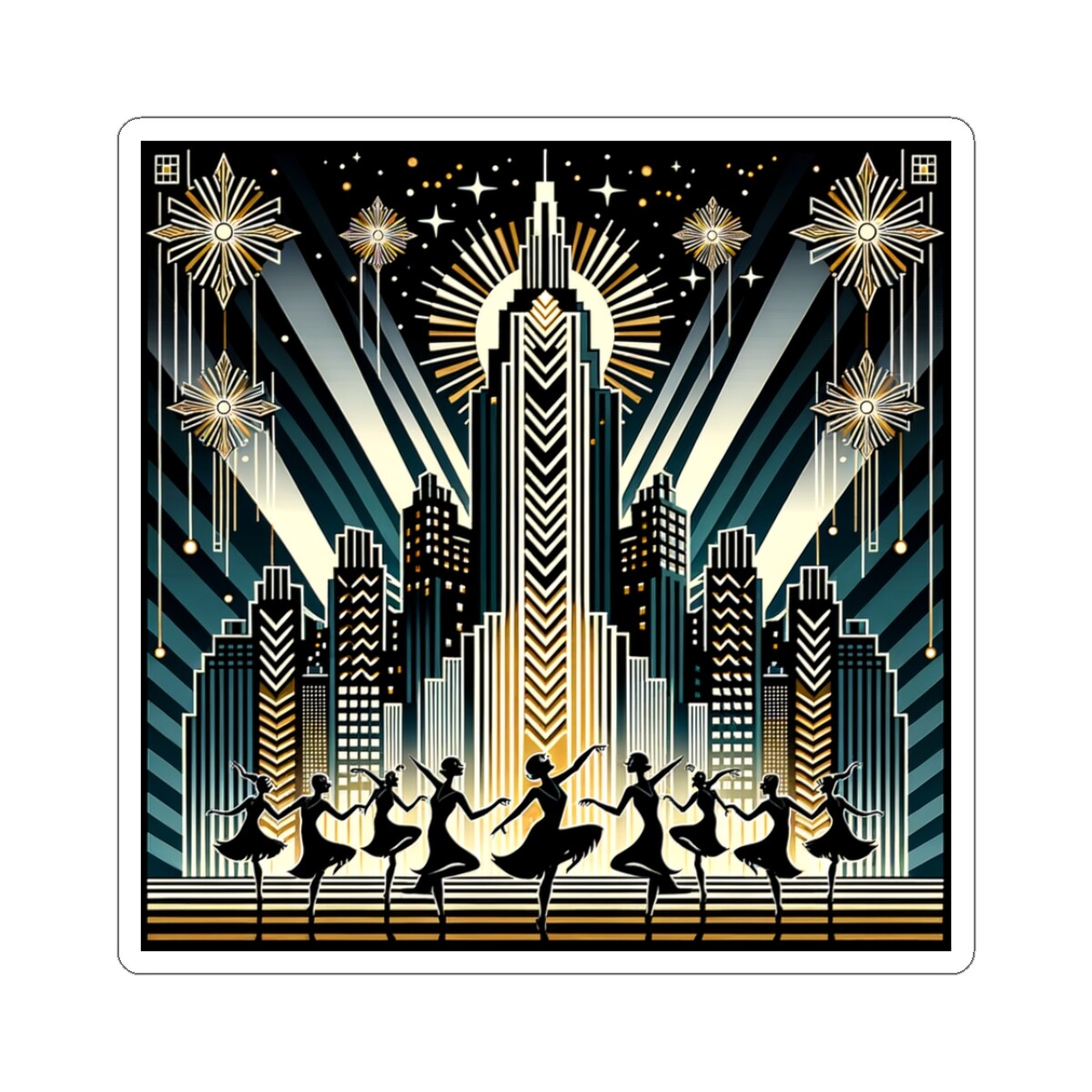 Sticker Art Deco Jazz Age Skyline in Gold 2×2 3×3 4×4 6×6