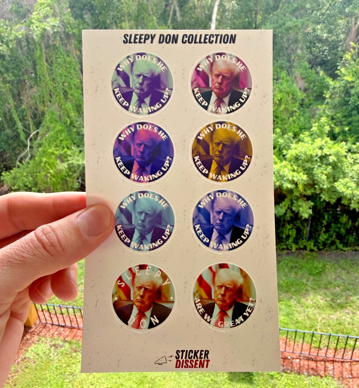 Donald Trump Asleep Stickers 8pc Assorted Anti Trump Political Humor Decals 1.5"