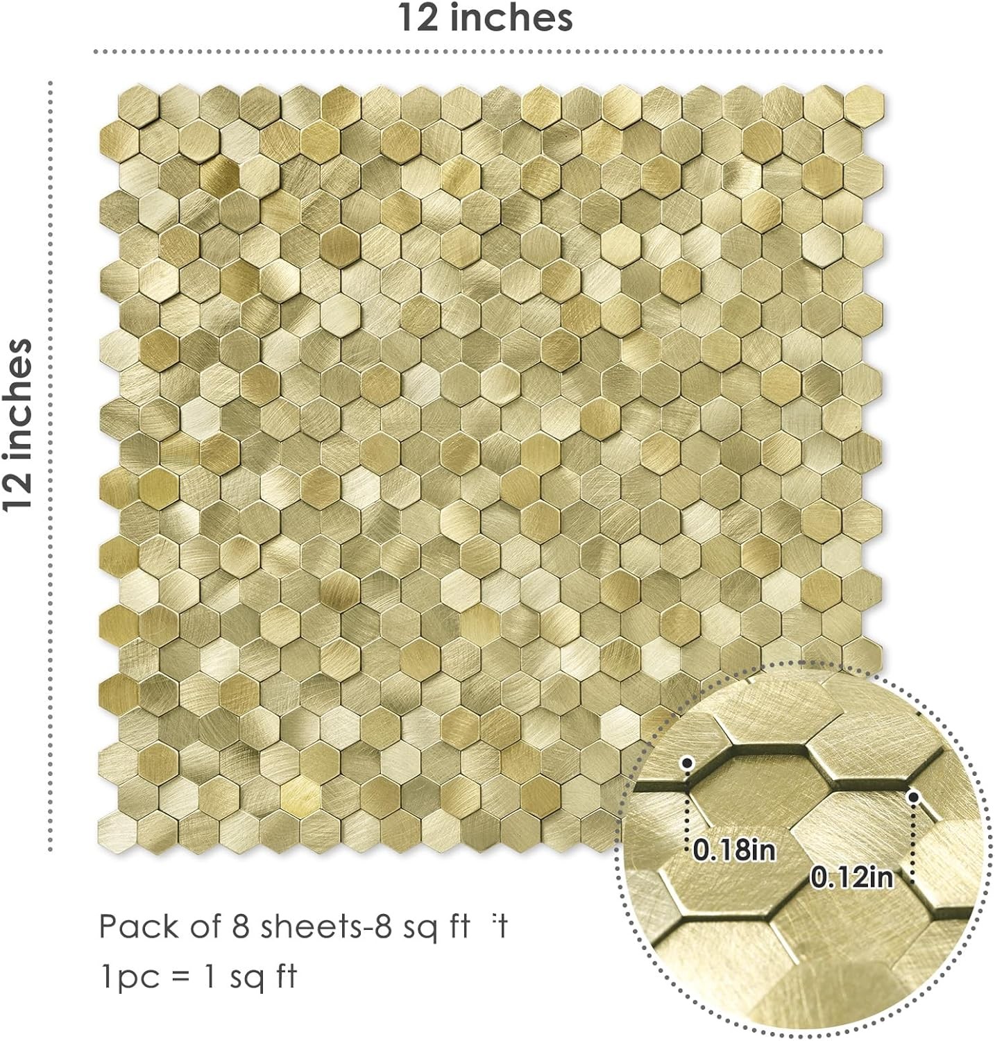 8Pcs Peel Stick Backsplash Tiles, Stick on Mosaic Self Adhesive Tiles,3D Hexagon