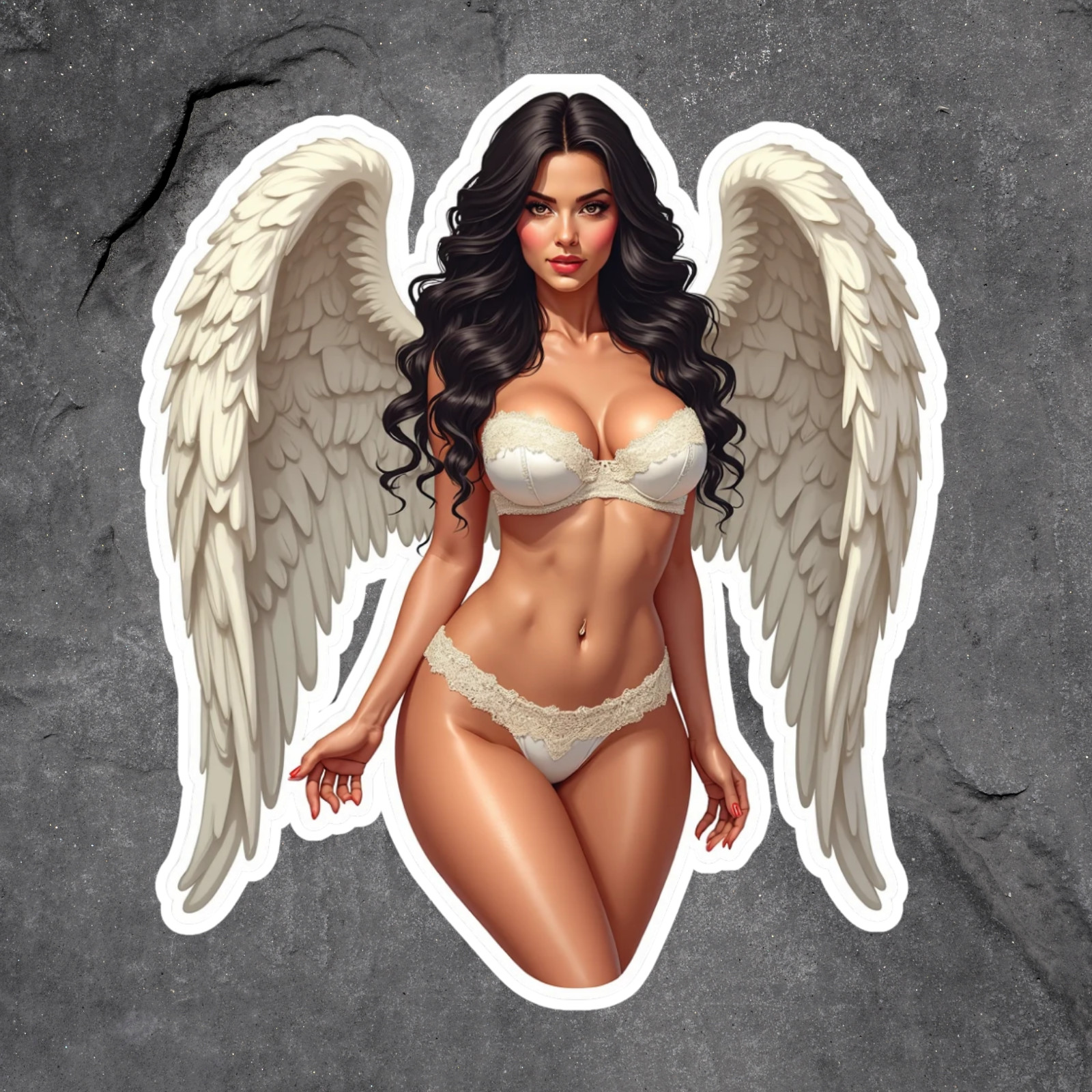 Pinup girl sticker vinyl decal angel wings lingerie fantasy art