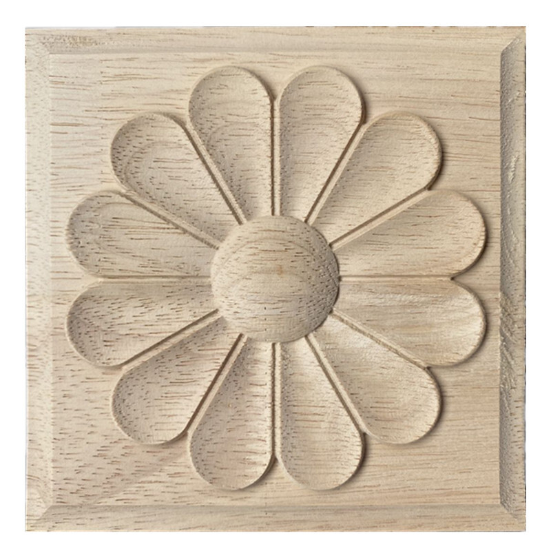 4 pcs Wood Carved Applique Onlay Square Carving Decal Unpainted decal Decor