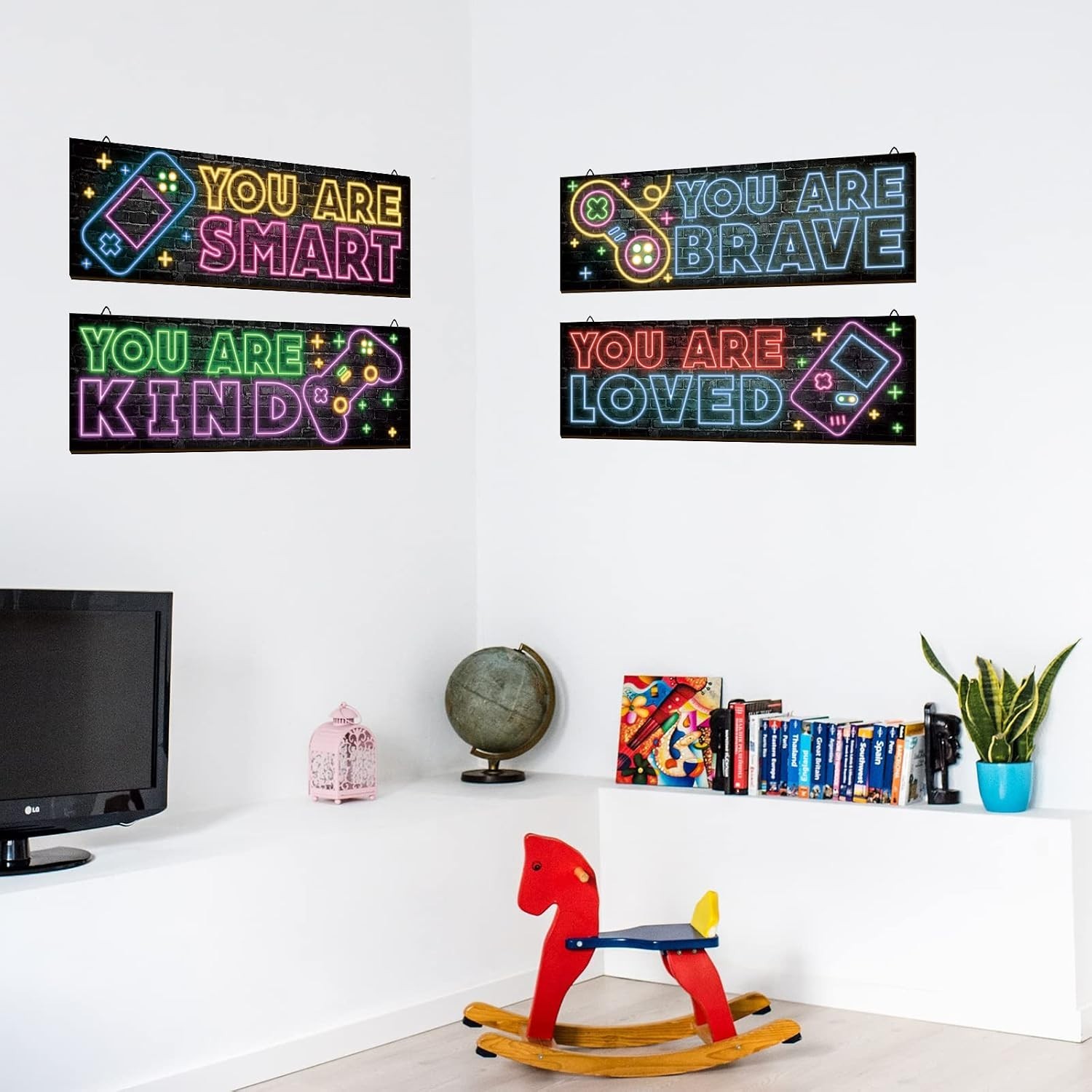 Colorful Neon Gaming Wall Art – 4 Inspirational Pieces for Boys' Spaces