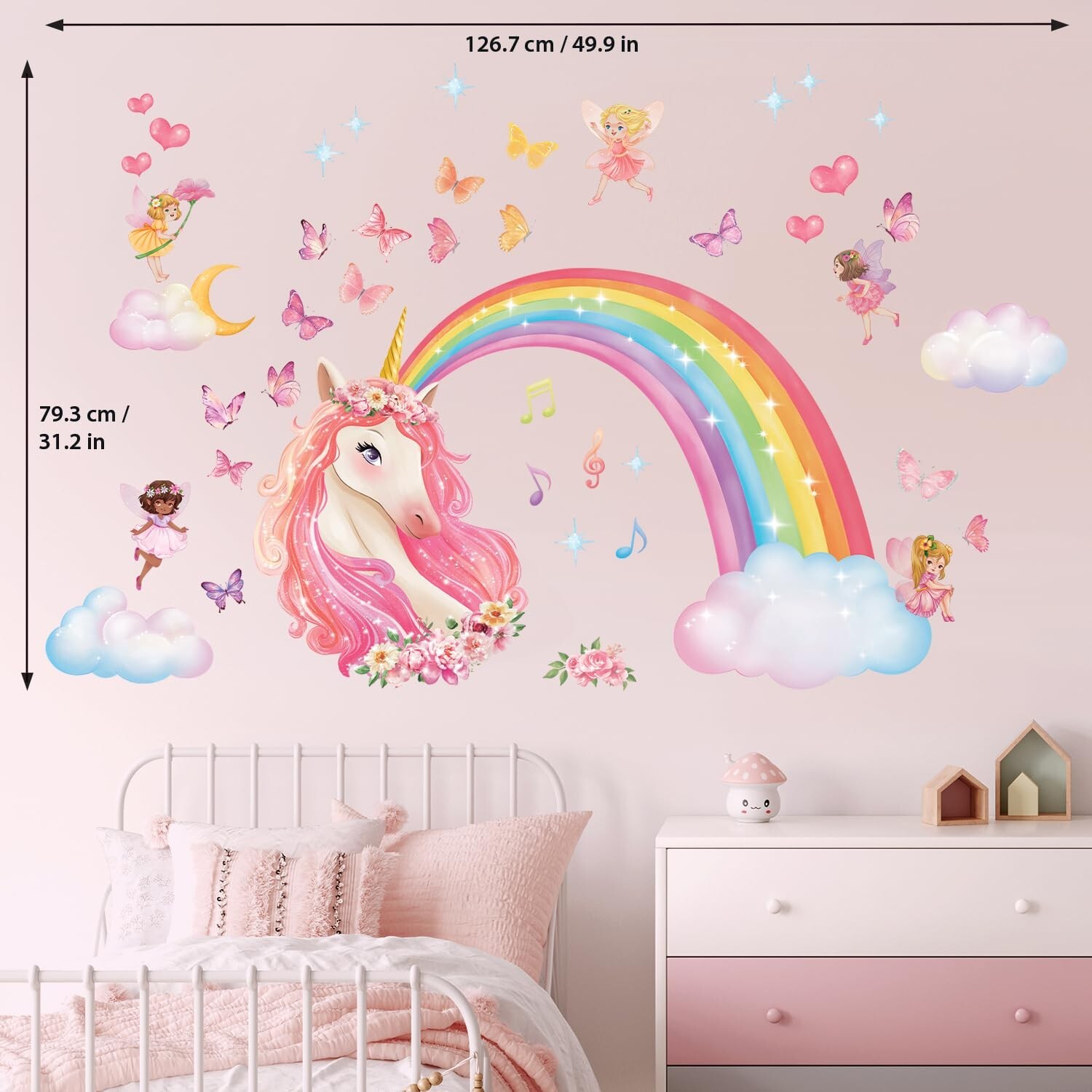 DECOWALL SG2-2321 Rainbow Wall Decals Unicorn Rainbow Butterflies Clouds Wall…