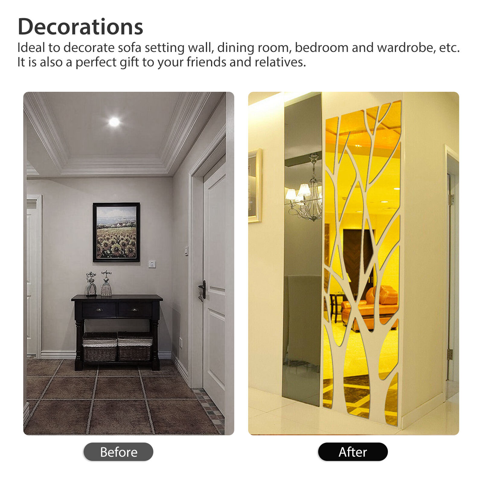 DIY 3D Mirror Tree Wall Decal Acrylic Art Sticker for Bedroom Living Room Decor