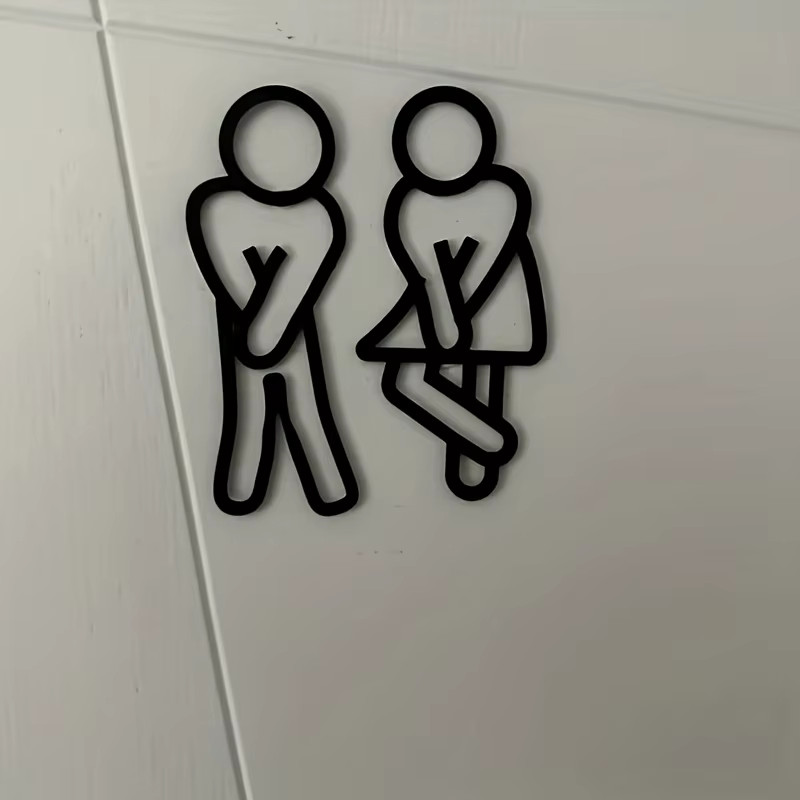 Funny Bathroom Signs for Men Women 2D Flat Restroom Door Decor, Wall Sticker