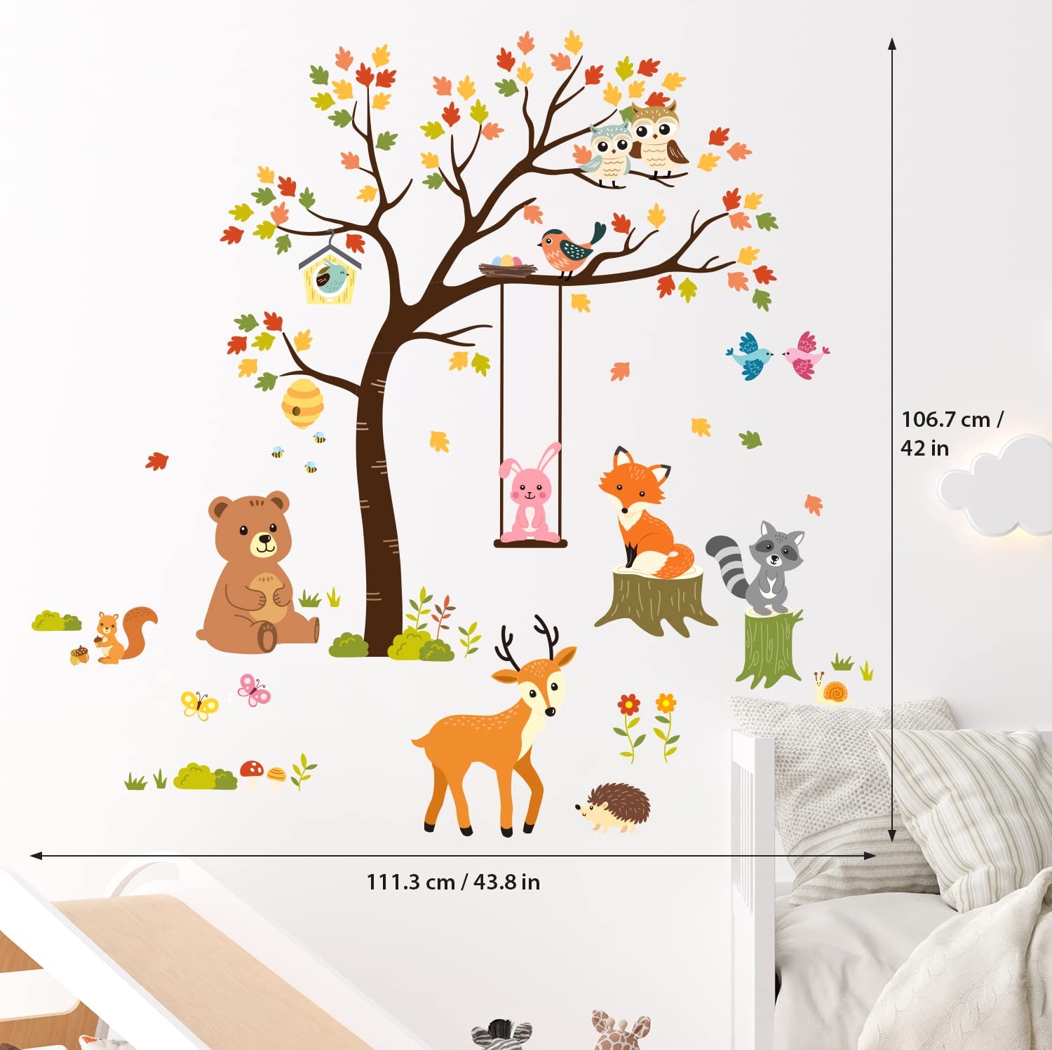 SG-2208 Tree and Animals Wall Decals Stickers Nursery Kids Autumn Bedroom d?c…