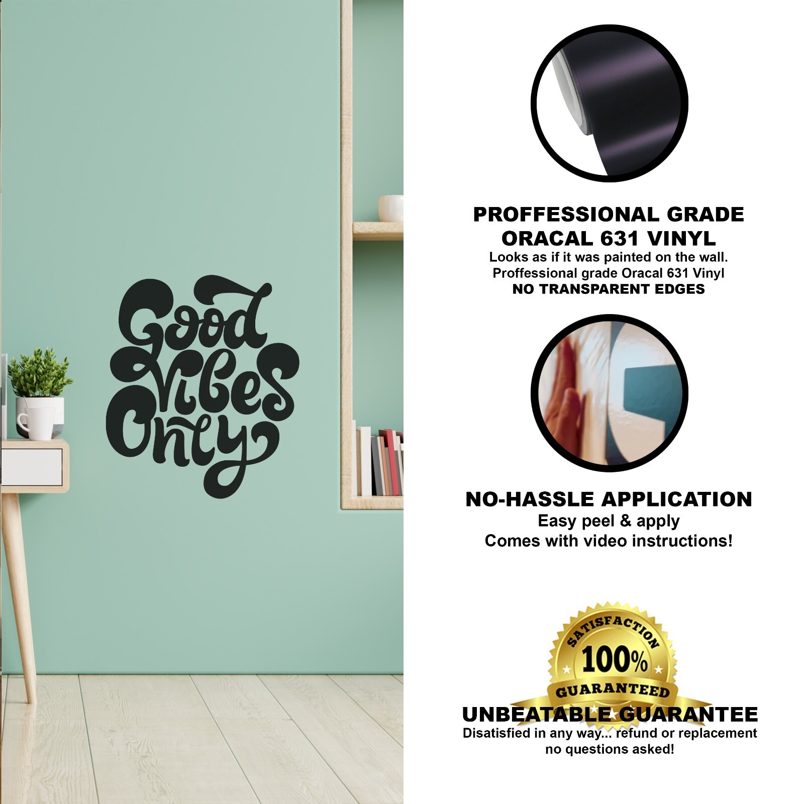 Good Vibes Only Inspirational Wall Decals Bedroom Motivational Quote Sticker