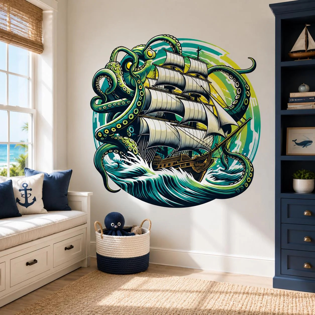 Kraken Pirate Ship Wall Vinyl Decal | Octopus Sea Monster Sticker