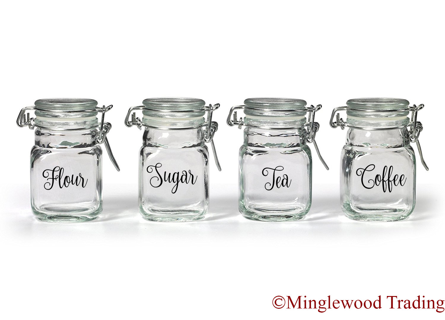 Set of 4 Canister Labels V2 Vinyl Stickers Kitchen Flour Sugar Tea Coffee Fancy