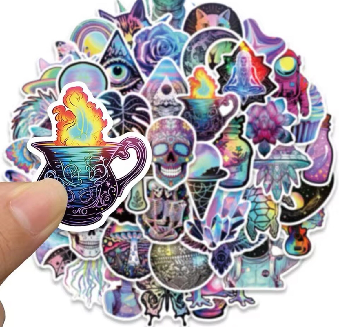 Colorful Pastel Stickers 50pk Skull Butterfly Trippy Stickers Fun Cool Stickers