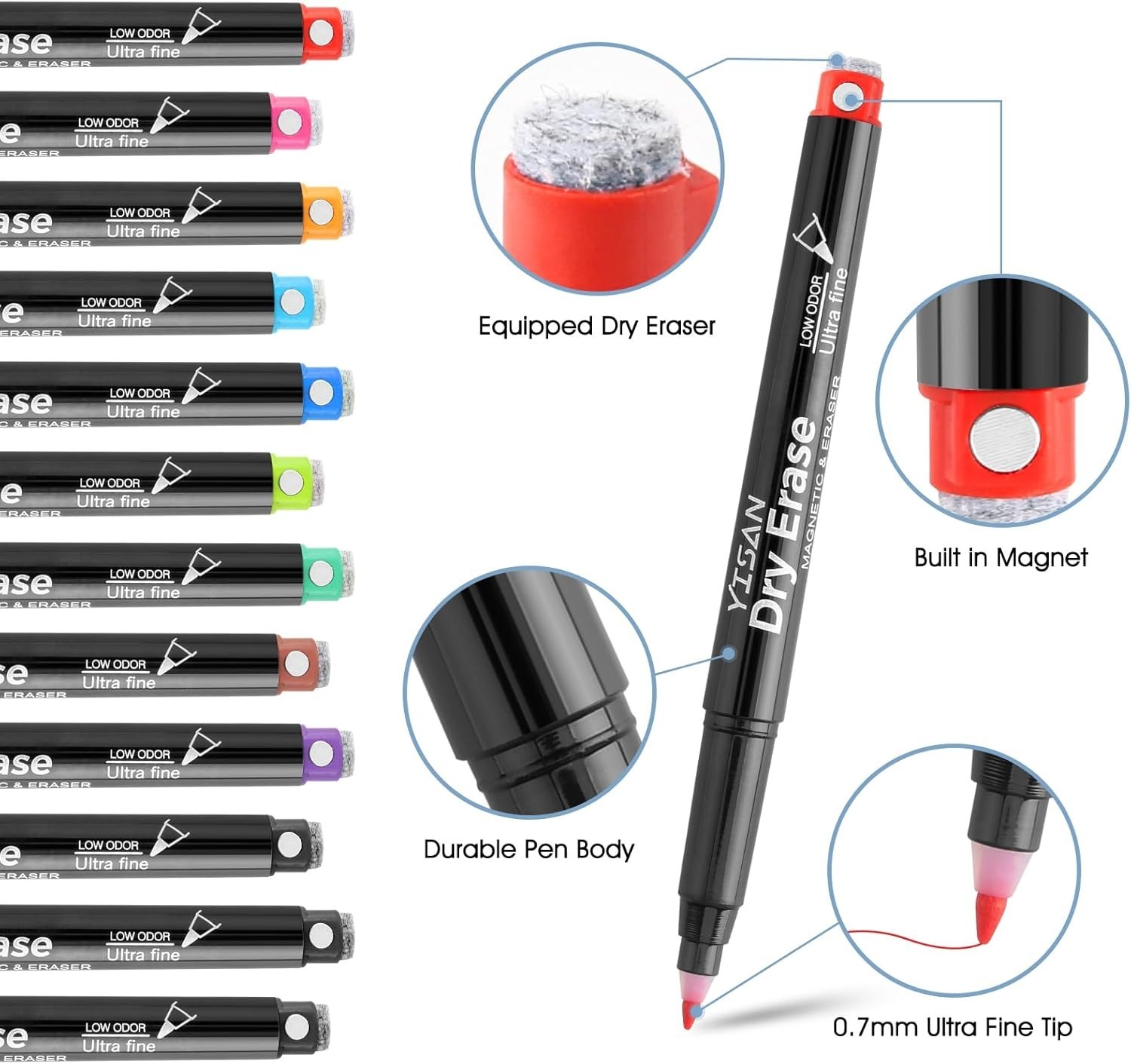 Dry Erase Markers Ultra Fine Tip,0.7mm Extra Fine Point, Magnetic Whiteboard …