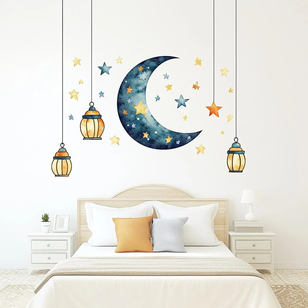 Moon and Stars Wall Decal Sticker Set | Celestial Nursery Wall Art