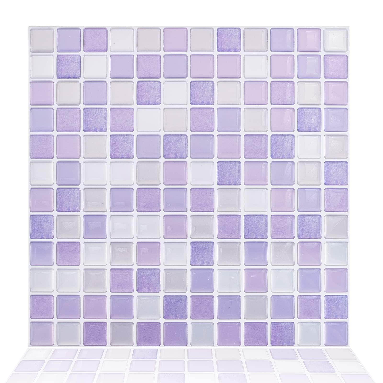 5pcs Peel and Stick Backsplash Purple Square 3D Mosaic Removable Tile Sticker…