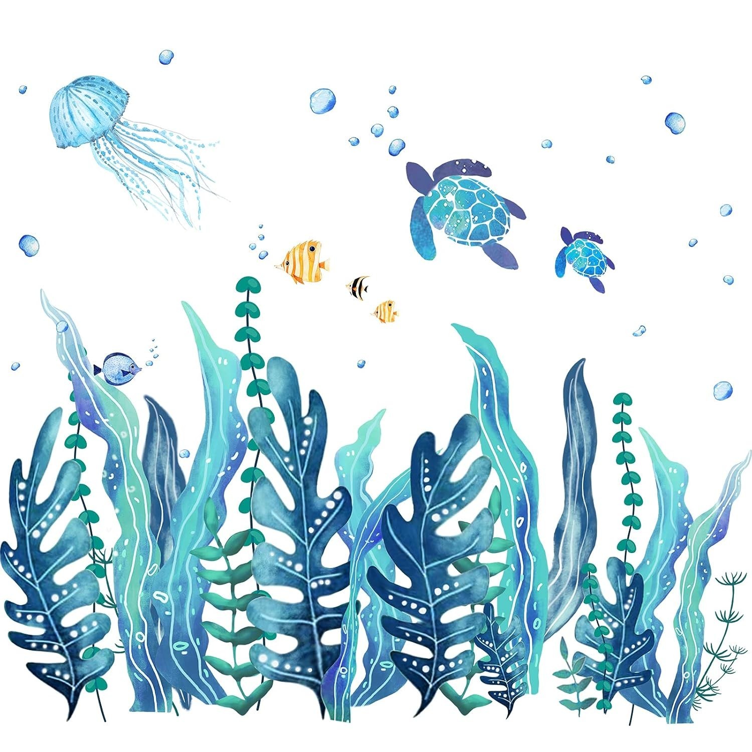 5 Sheets Ocean Sea Turtle Wall Decals Stickers Under The Sea Stickers Seaweed…