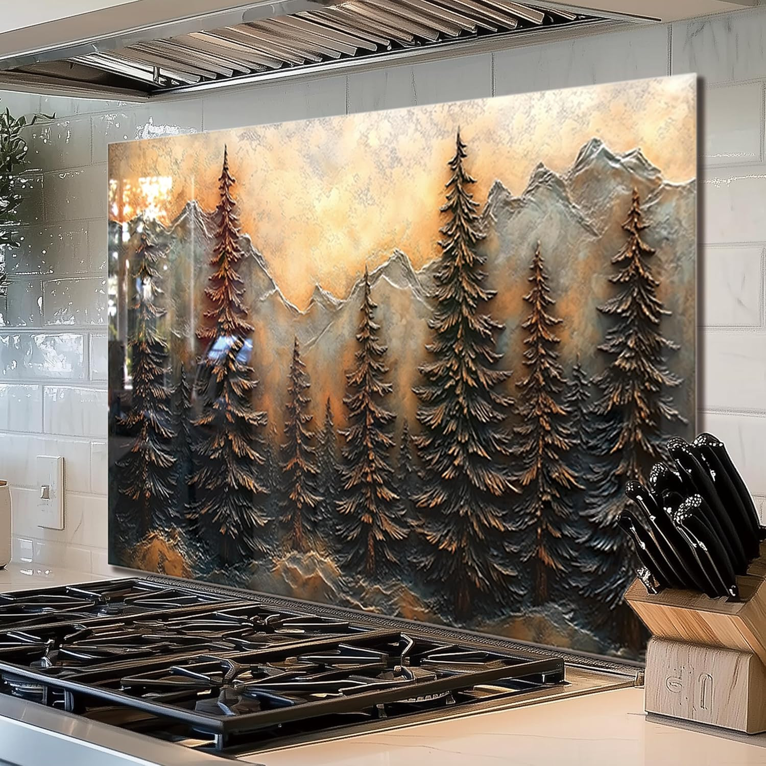 Tree of Life,Tempered Glass Backsplash for Kitchen behind Stove,Easy to Clean Ki