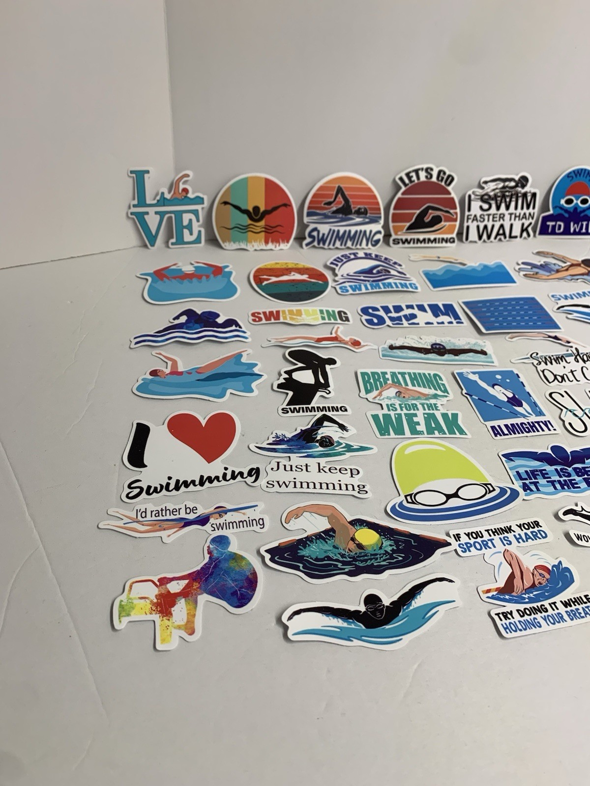 50 Swimming Stickers – Vinyl Waterproof Swim Theme for Kids and Adults (#26541)