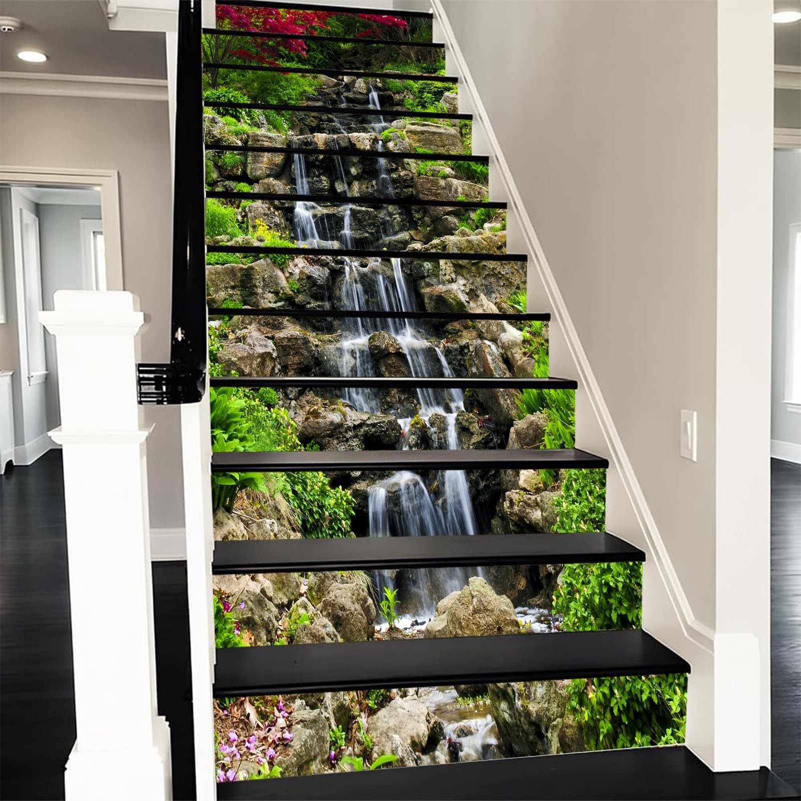 artfanke 3D Small Waterfall in Mountains Stair Stickers Peel and Stick