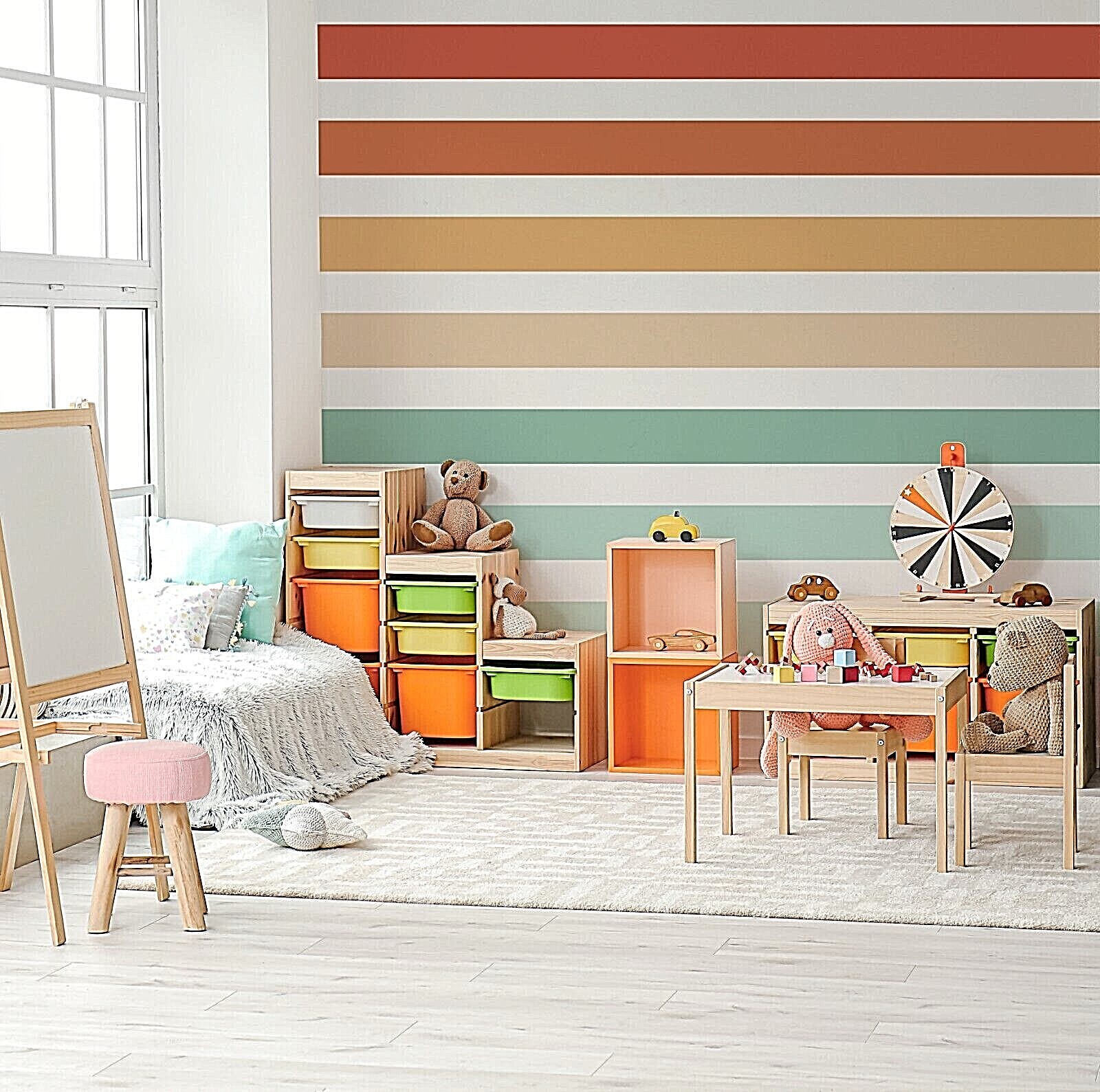 Colorful Wall Stripes, Rainbow Wall Decals, Mural, Sticker, Wall Decoration 451