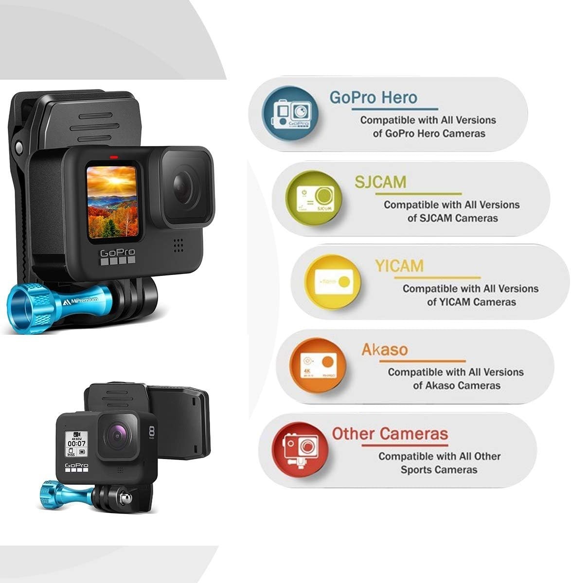 Backpack Strap Clip Mount for Gopro Hero 13 12 11 10 9 8 7 6 5 4 3+ Session Blac