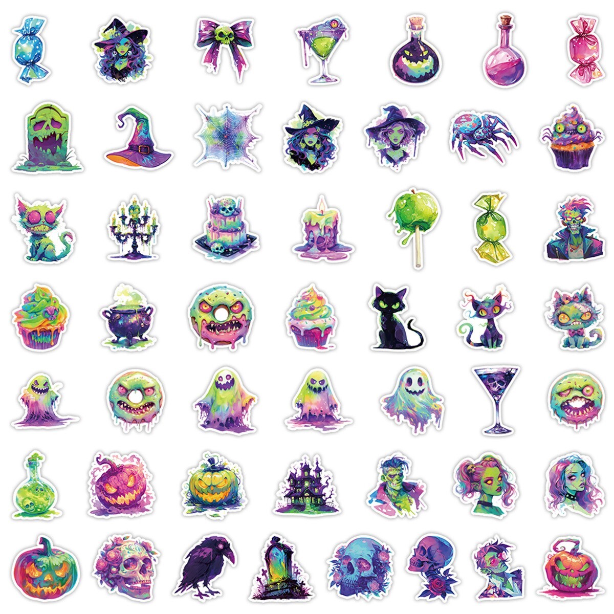 50 Pcs Stickers Neon Halloween Laptop Luggage Skateboard Auto Car Graffiti Vinyl