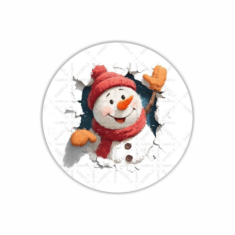 Snowman Breaking Ice, Christmas Round Dot Stickers Set, 1.2" & 1.5"