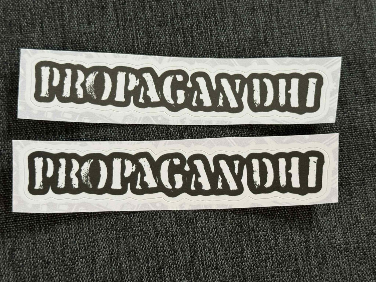 Lot (2) PROPAGANDHI 5/8" x 4 1/4" Band Logo STICKERS Black FAST! FREE SHIP!