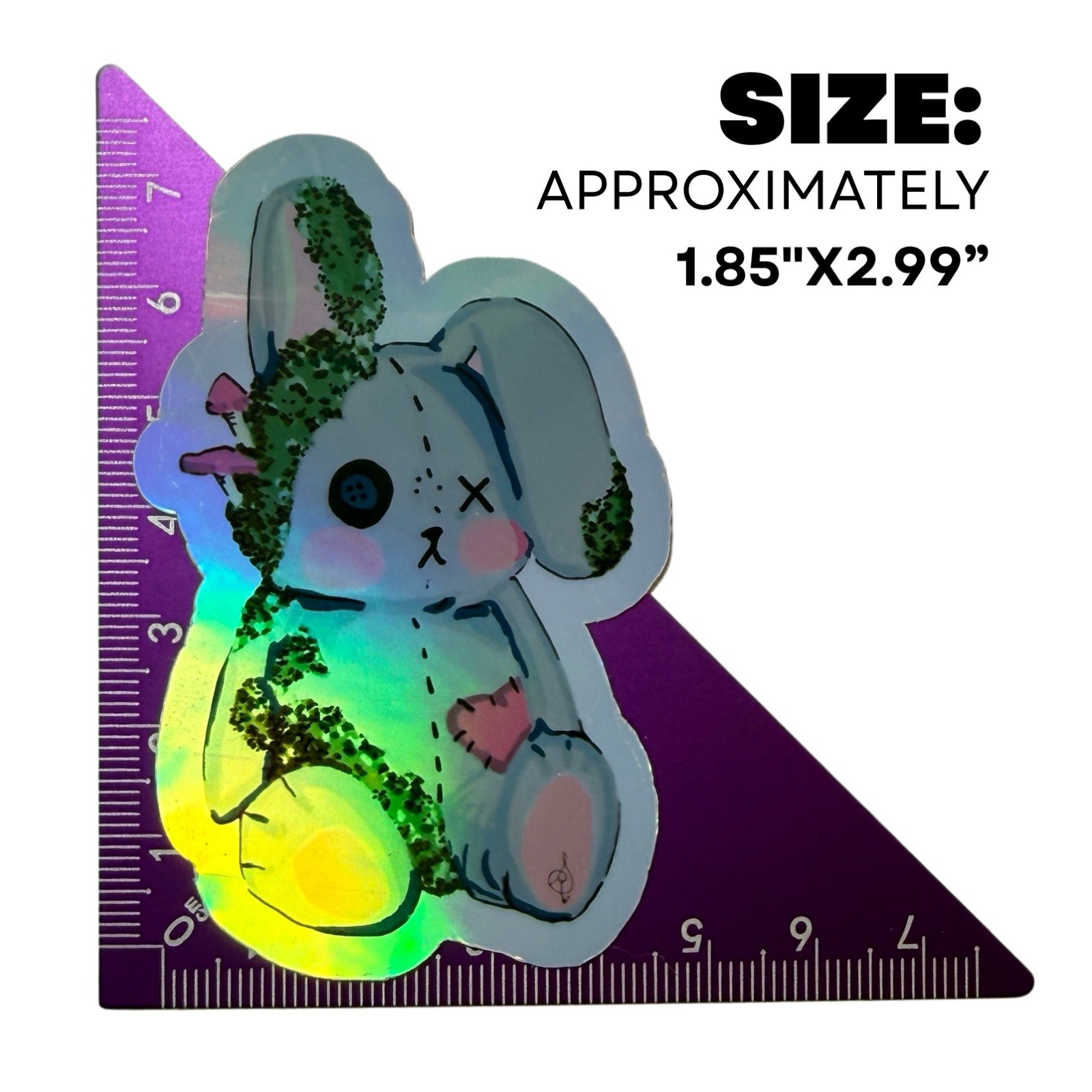 Moss Bunny Holographic Vinyl Sticker | 3" | Original Art by Sara Rose