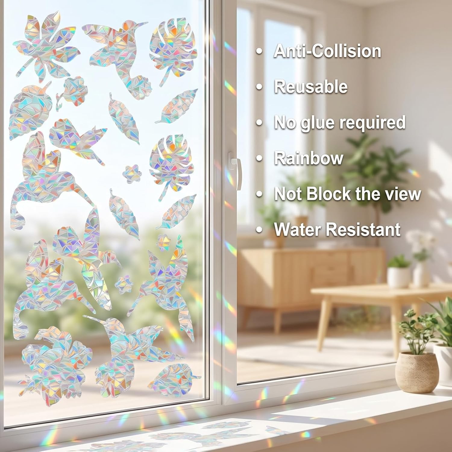 60PCS Rainbow Bird Window Clings Static Decals Anti Collision Glass Stickers PVC