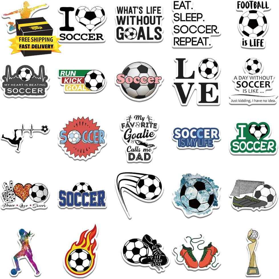 Soccer Stickers, 50PCS Soccer Stickers for Scrapbooking, Soccer Waterproof Vinyl