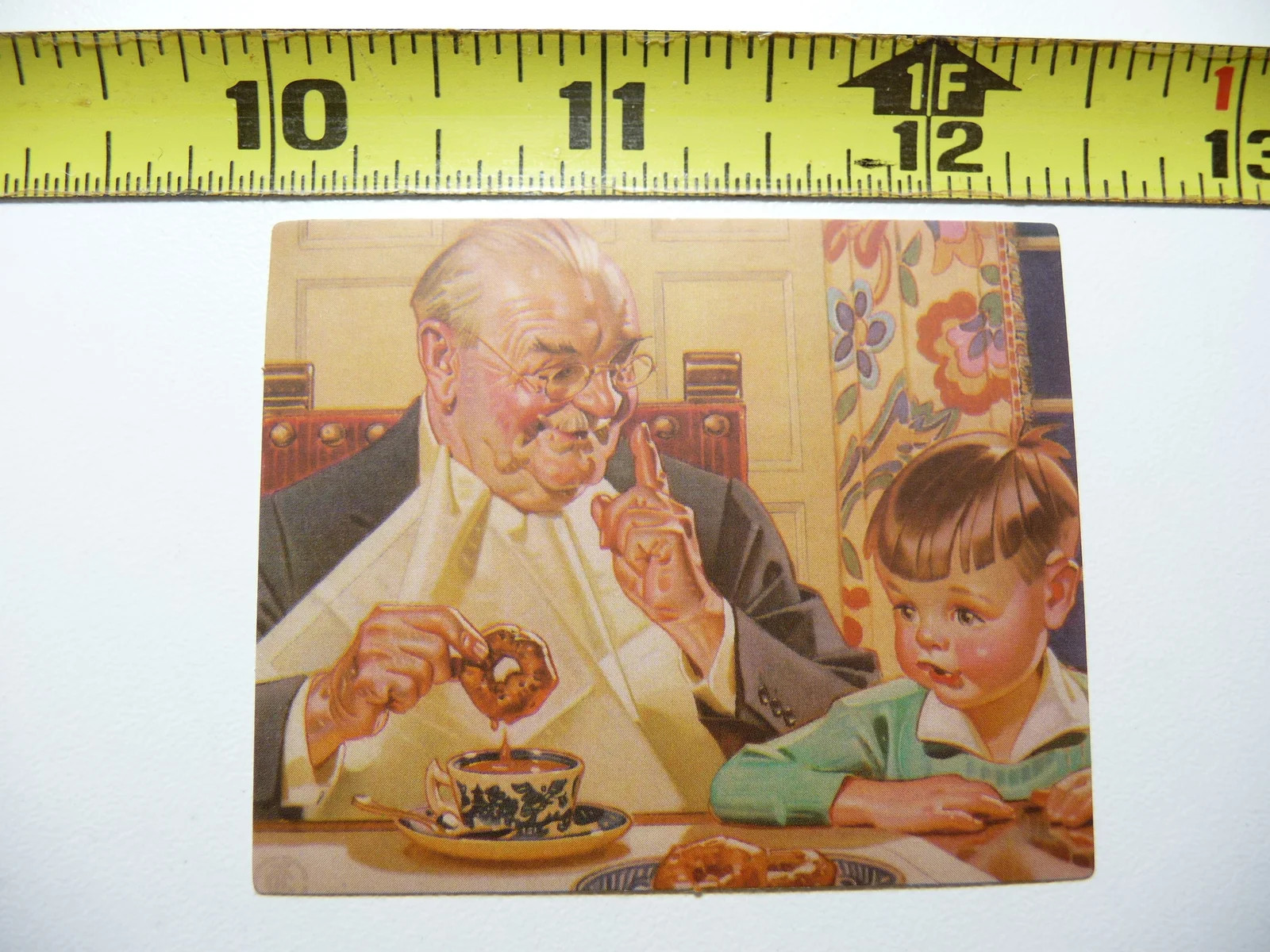 FUN OLD AD ADVERTISEMENT DUNKING DONUT DOUGHNUT IN COFFEE SMALL STICKER DECAL