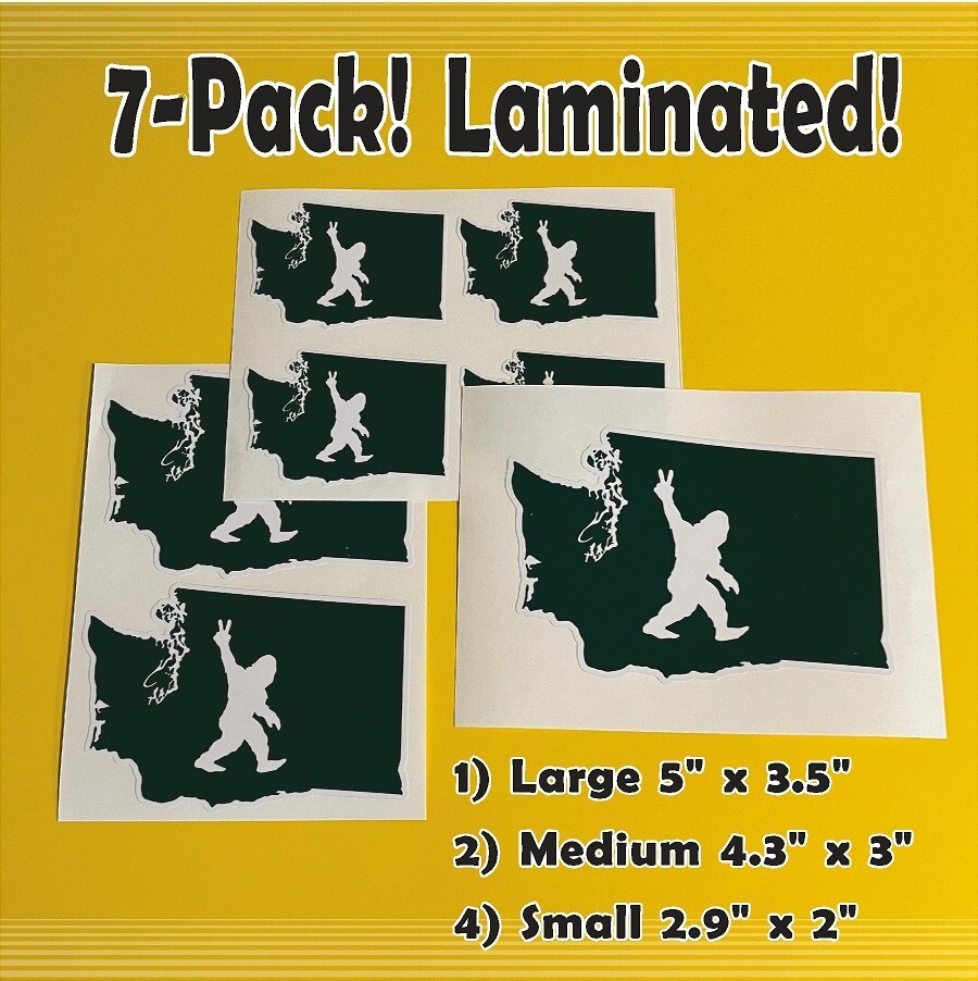Sasquatch aka Bigfoot or Yeti 7-PACK High Quality Laminated Stickers Washington