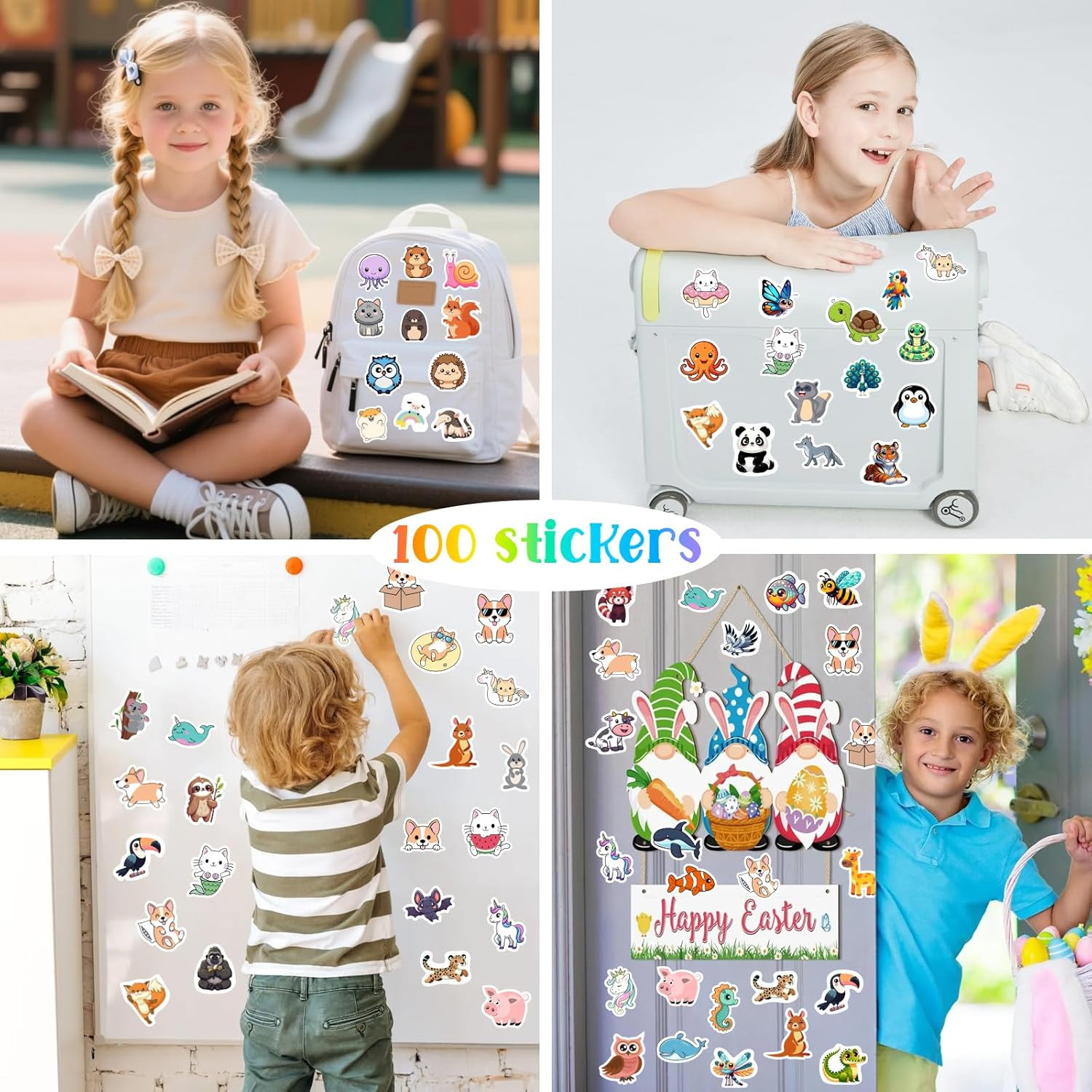 100 PCS Animal Stickers f Kids Vinyl Water Bottle Laptop Decals Classroom Prizes