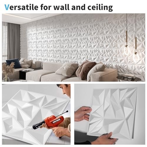 33-Pack 3D Wall Panels for Interior Decor, Modern Diamond Textured Accent Wall,