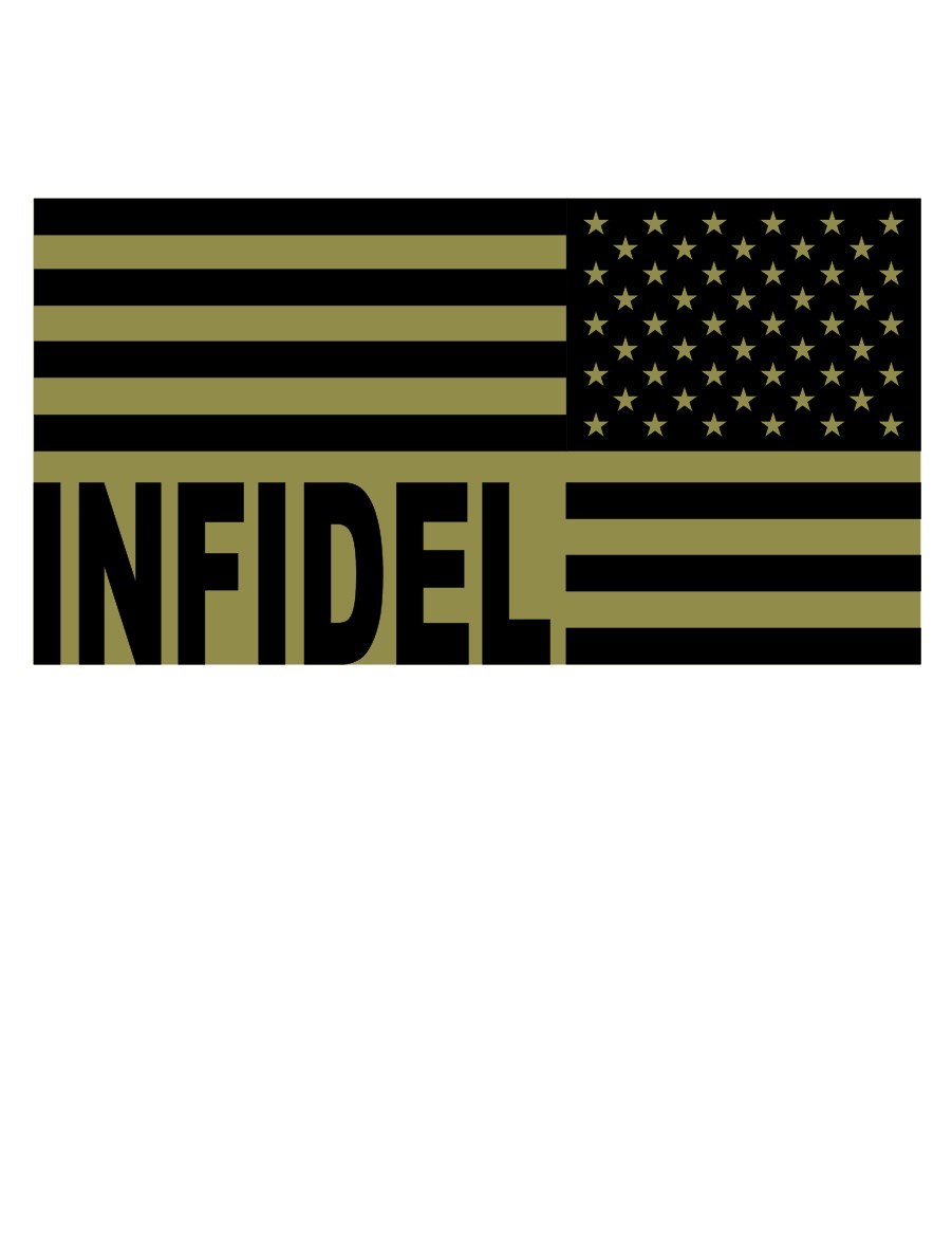 INFIDEL USA FLAG LH/REVERSED Vinyl Decal Sticker Olive/Black