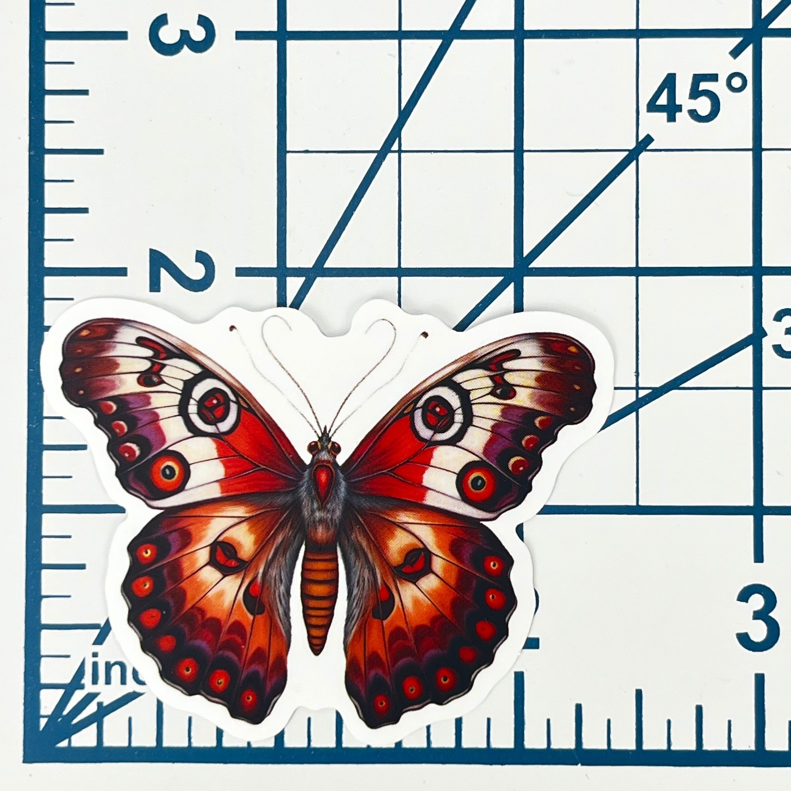 Crimson Peacock Butterfly Vinyl Sticker Vintage Orange Insect Journal Laptop