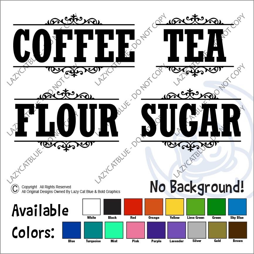 Canister Label Set Decal Stickers Kitchen Home Pantry Flour Sugar Tea Jar Decor