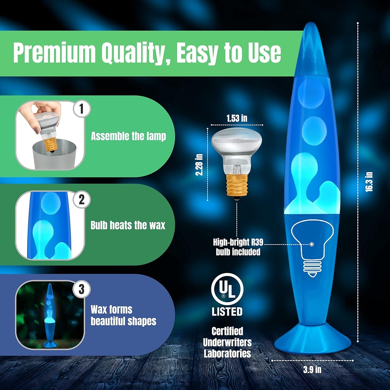 Lava Lamp 16in Blue White Wax Relaxing Liquid Motion Night Light Home Decor Room