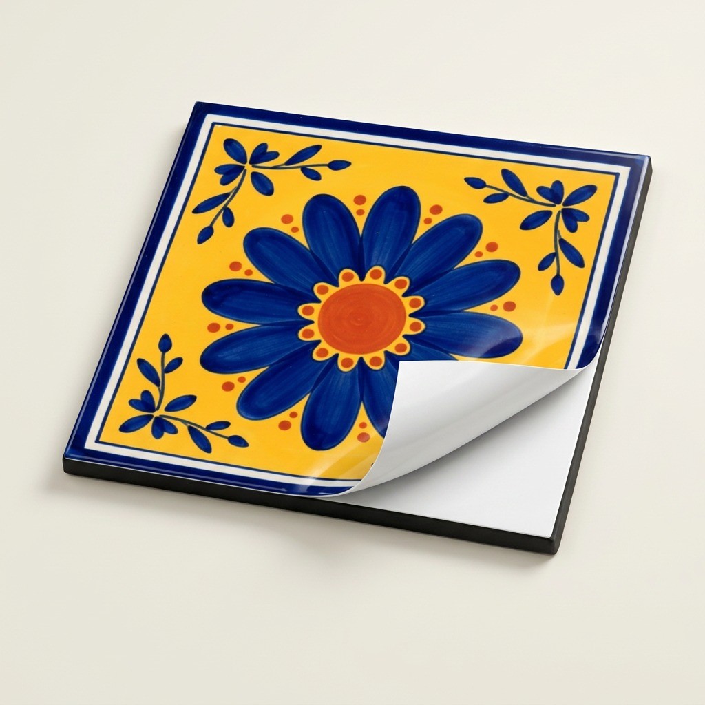 Peel and Stick Tile Stickers Blue Yellow Mexican Talavera Kitchen Backsplash