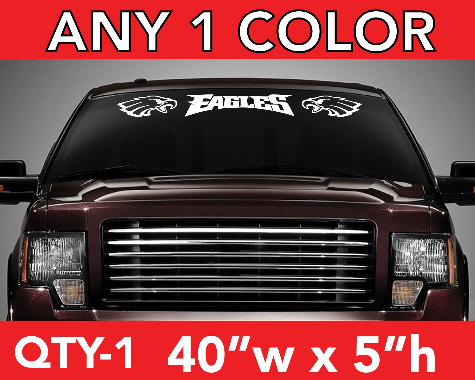 EAGLES PHILLY WINDSHIELD DECAL w Side Logos STICKER 40" x 5" ANY 1 COLOR