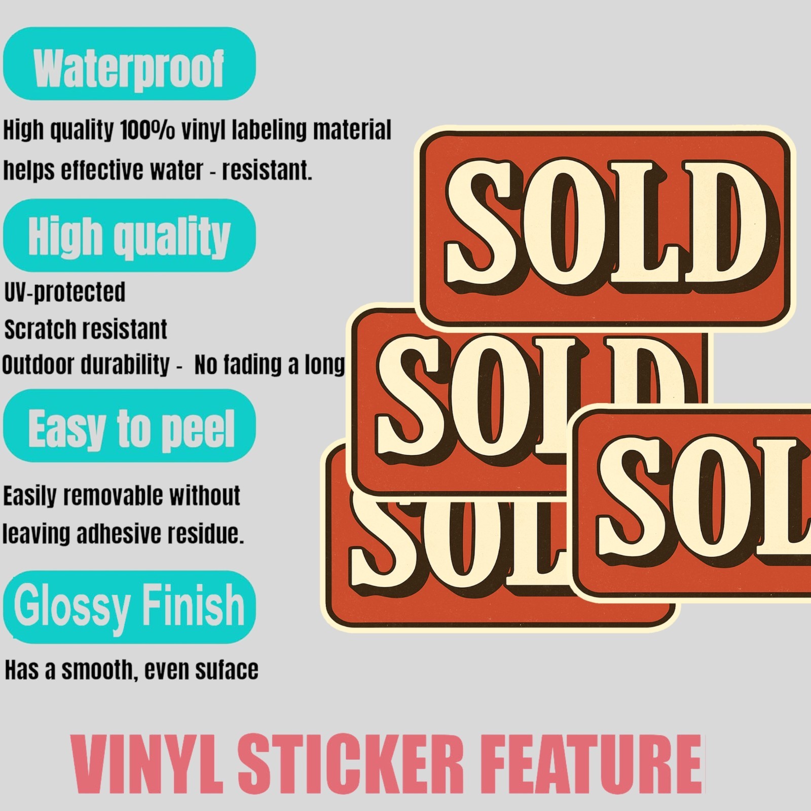 Bold Red SOLD Vinyl Stickers – Realtor Decals – 4 Pack