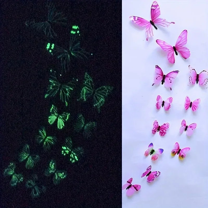 12PCS 3D Luminous Butterfly Wall Stickers DIY Home Decor Modern Art Gift