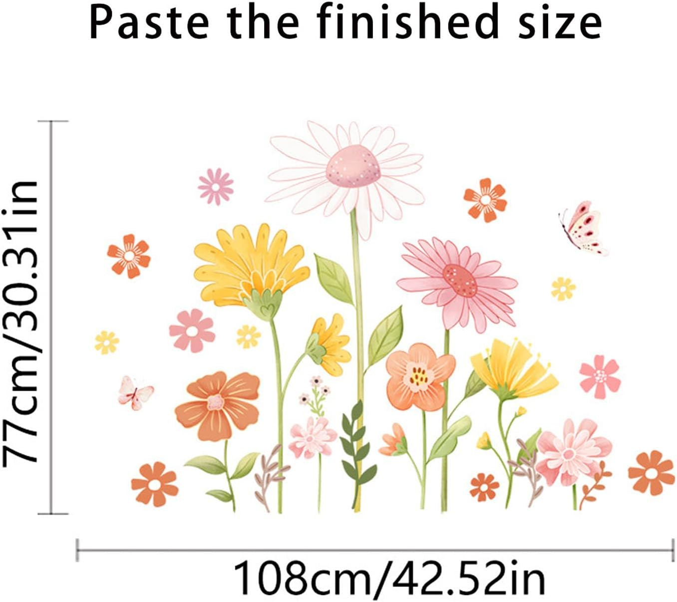 Boho Flower Wall Stickers – Daisy Butterfly Decals, PVC Waterproof Self-Adhesive