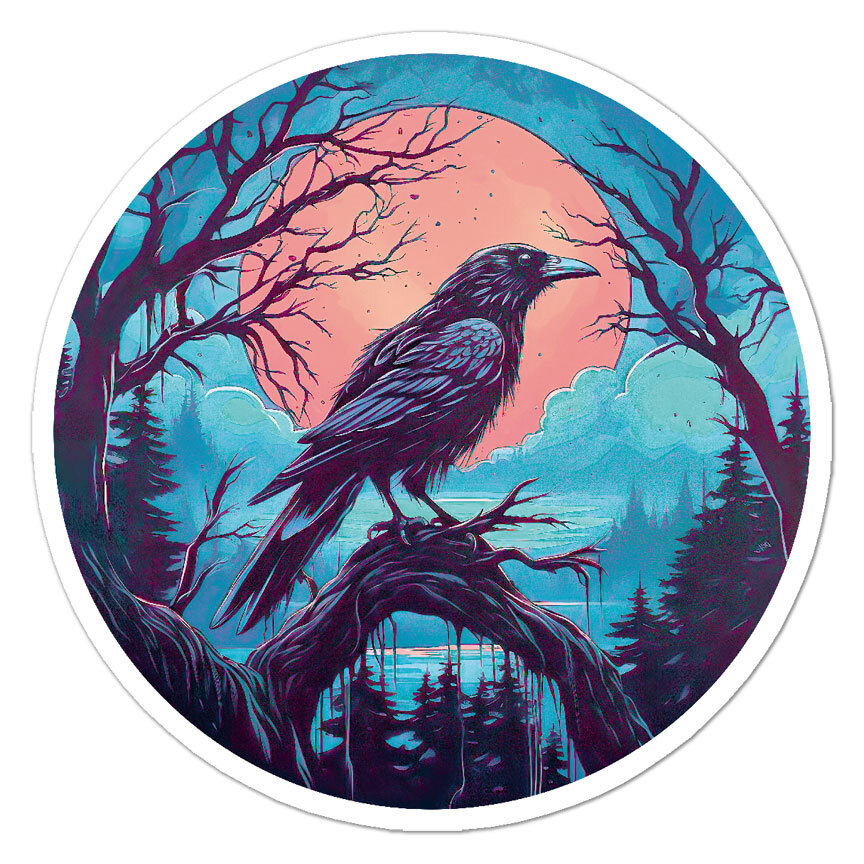 Creepy Crow Moon, Vinyl Decal Sticker, Indoor Outdoor, 3 Sizes, #9702